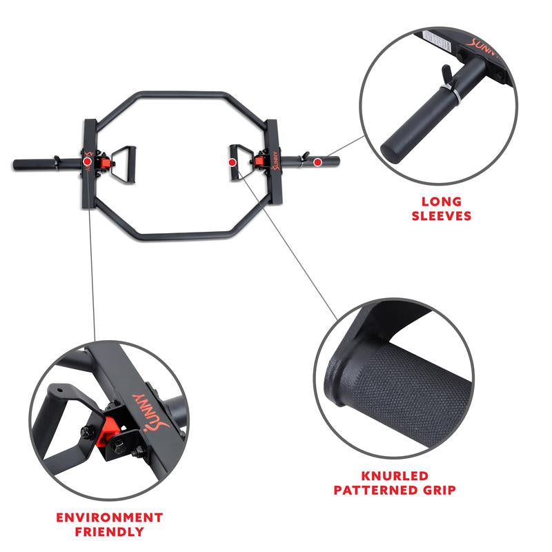 Sunny Health & Fitness Olympic Hex Barbell, Home Gym Workout Fitness, Swivel Handles, Diamond Knurling, Safety Clips, Heavy-Duty Frame, 400 Lbs Capacity, for Strength Training Deadlifts Shrugs