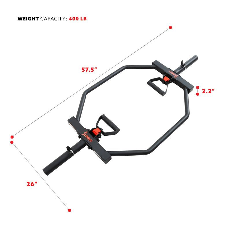 Sunny Health & Fitness Olympic Hex Barbell, Home Gym Workout Fitness, Swivel Handles, Diamond Knurling, Safety Clips, Heavy-Duty Frame, 400 Lbs Capacity, for Strength Training Deadlifts Shrugs