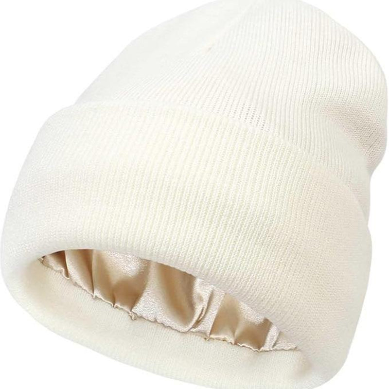 No Static-No Frizz-No Tangle Satin Lined Beanie,Winter Warm Silk Satin Lined Knit Hat,Anti-Static Satin Lined Caps Beanie Hat